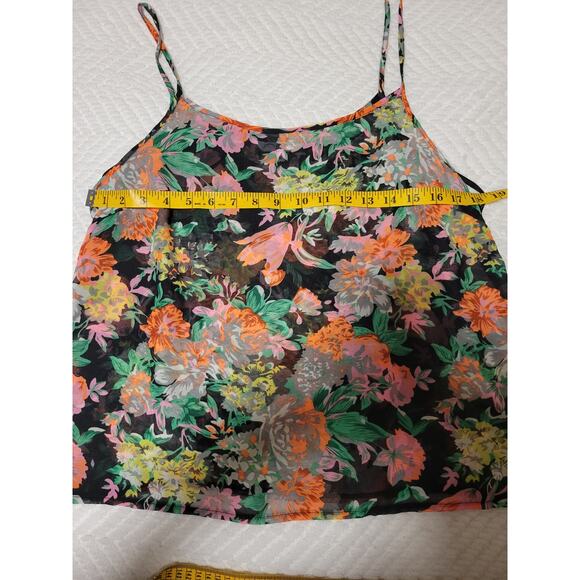 Neu Look Black Neon Sheer Floral Pattern Tank Top Women's Size 16 - Picture 4 of 5